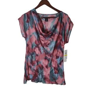 Calvin Klein Satin watercolor‎ drape blouse Size Medium Lightweight